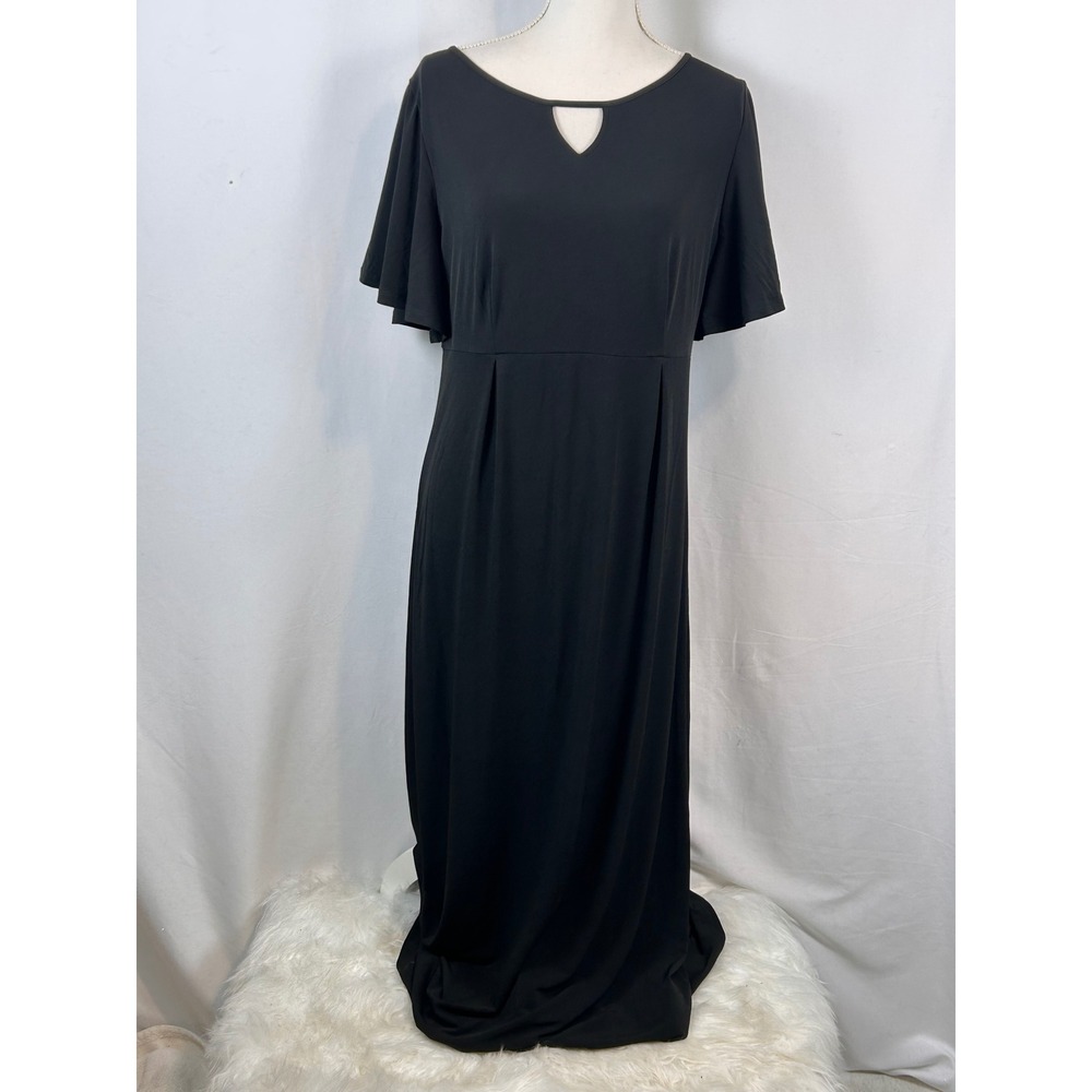 Susan Graver Maxi Dress Womens Large Black Excellent Liquid Knit Keyhole Flutter